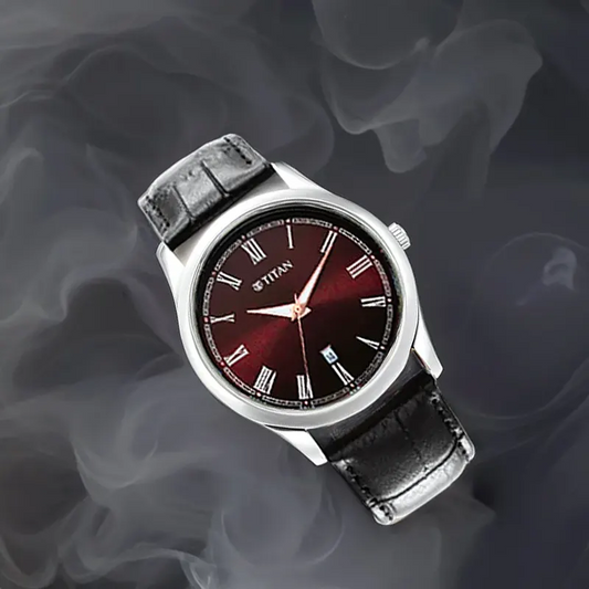 Titan Quartz Analog Dark Brown Dial Leather Strap Men's Watch- 1823SL03